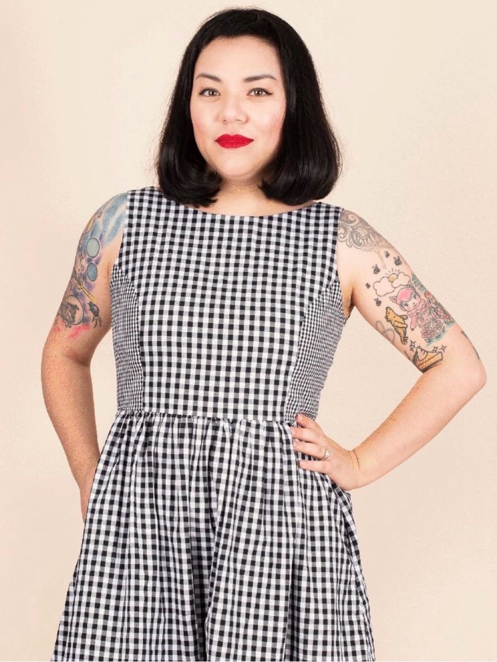 Tuesday of California Pinafore Dress in Black & White Gingham - Size Medium